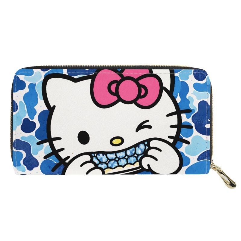 Hello Kitty hot-selling BAPE-printable medium-long wallet and coin purse, PU material, available for cross-border orders starting from one piece