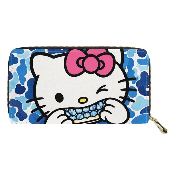 Hello Kitty hot-selling BAPE-printable medium-long wallet and coin purse, PU material, available for cross-border orders starting from one piece