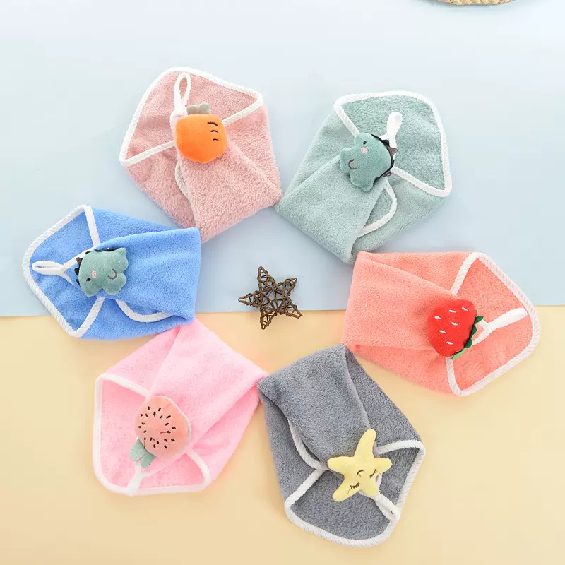 萌趣玩偶擦手巾 珊瑚绒可挂式卡通擦手巾儿童卡通擦手小方巾可代