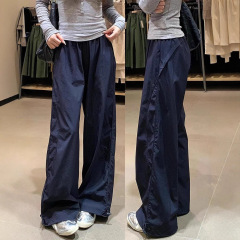藏青色休闲裤女2025新款夏季高腰显瘦冰丝阔腿裤慵懒风速干工装裤
