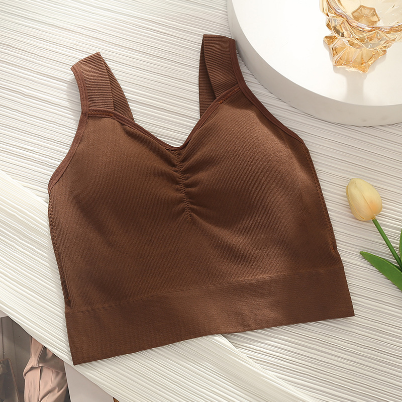 Nuevo Chaleco de copa de una sola pieza fijo Adelgazamiento de ajuste delgado de las mujeres con almohadilla para el pecho desgaste interior y exterior Bottoming envuelto pecho Sling top