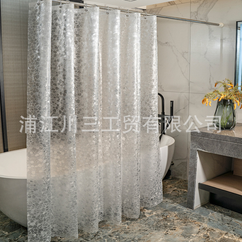 Fábrica en stock al por mayor color puro PEVA Cortina de ducha impermeable engrosada baño Baño tienda de baño Punch-gancho libre