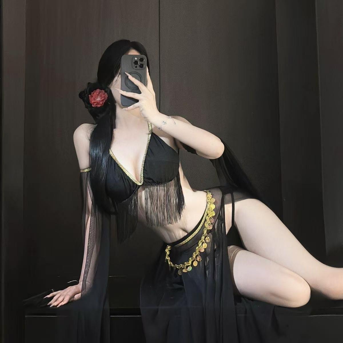 See-Through Gauze Hanfu-Style Maid Dress with Blindfold and Stockings — detail image 4
