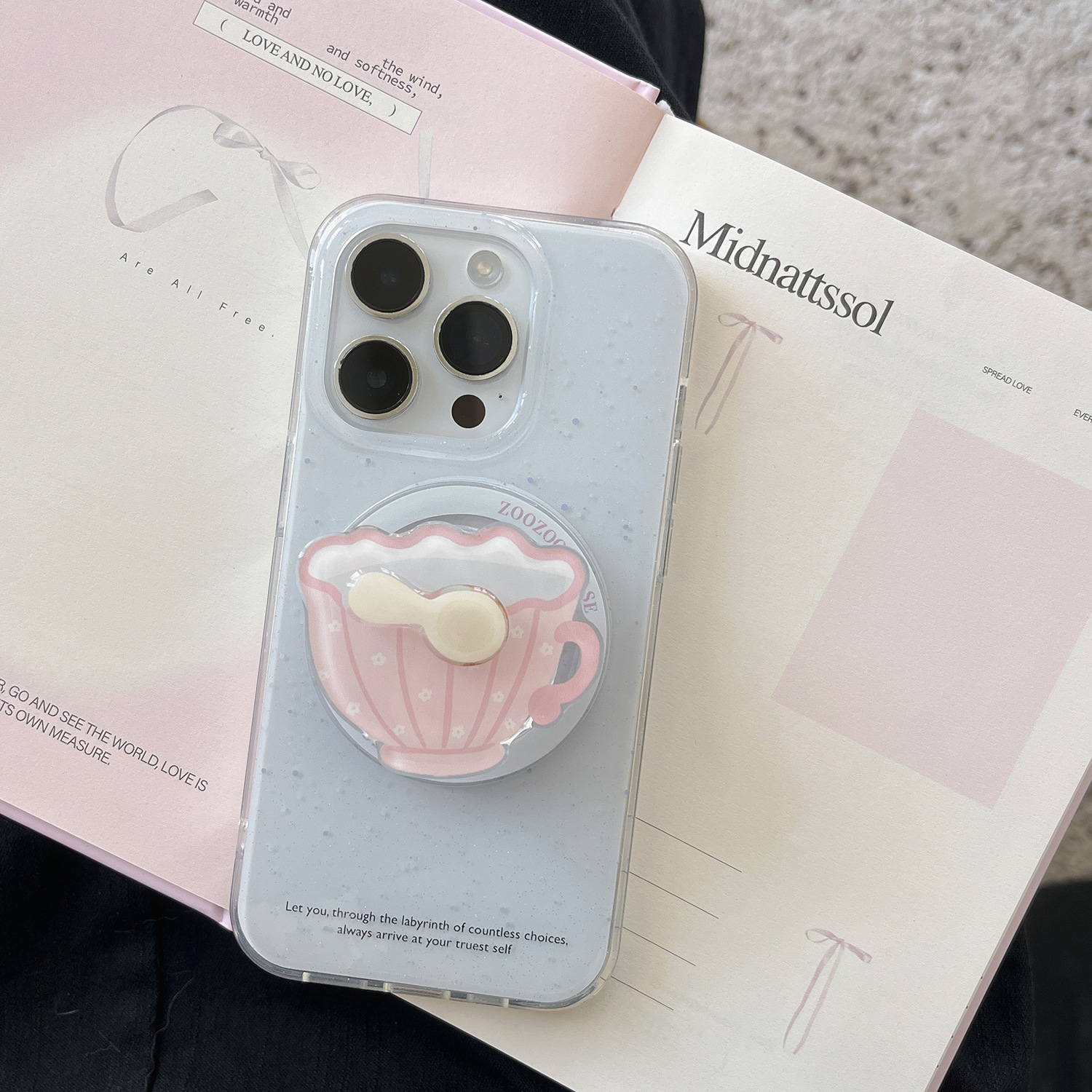 Taza de cuchara de corazón de niña linda coreana para Apple 16ProMax funda para teléfono móvil 15Pro magnético 14/13 nuevo