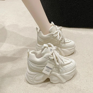2025 Summer New 9cm Inner Height Women's Shoes Thick-soled Small High-heeled Dad Shoes All-match Sports Casual Shoes