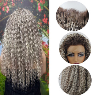 dark roots brown ombre blonde kinky curly synthetic lace wig