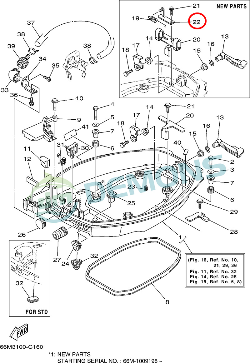 22)翟墨DEMONS舷外机船外挂机橡皮艇冲锋舟后倾向压板6D4-43144-0