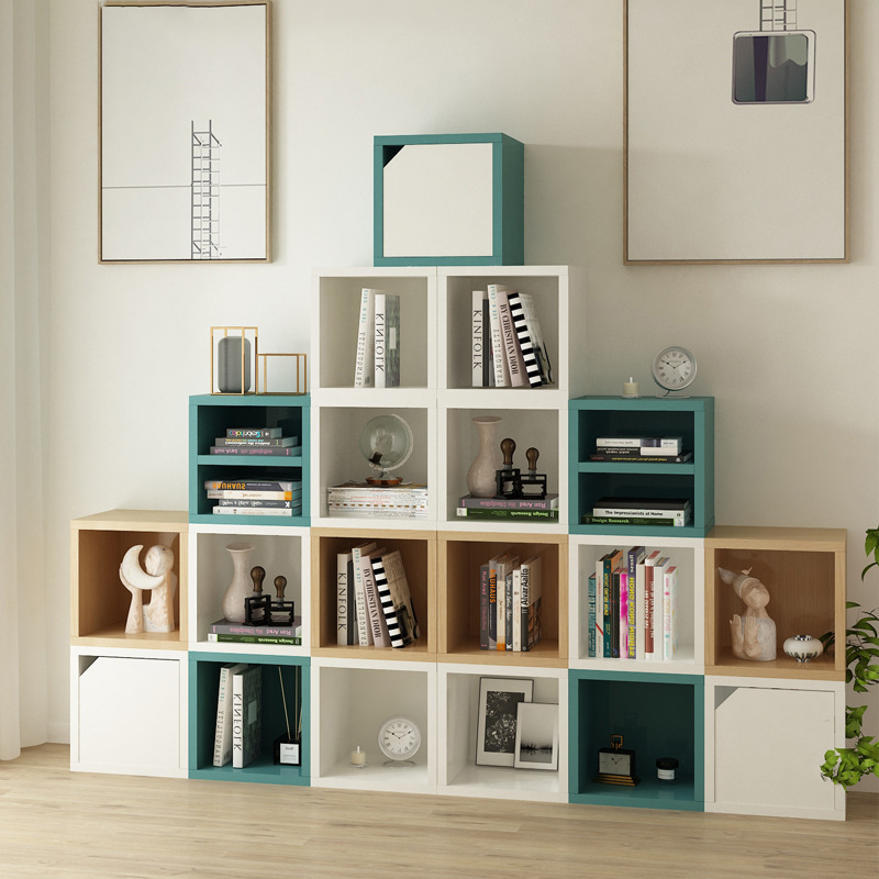 Bookshelf Floor-Standing Grid Cabinet Under-Stair Storage Cabinet Storage Rack Small Bookcase Grid Cabinet Storage Modern Minimalist