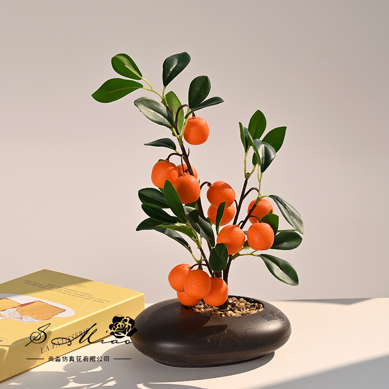 Nuevo tipo de imitación de frutas en maceta estudio en el hogar oficina interior sala de estar decoración de estudio frutas artificiales bonsai
