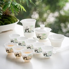Boheng アイスジェイド磁器カンフーティーセット、三才蓋付きボウル、ティーカップ、ティーシャー、高級白磁ティーセット、ティーセットギフト