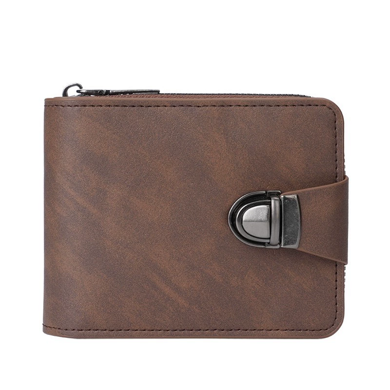 Short wallet with zipper, capacious retro bag