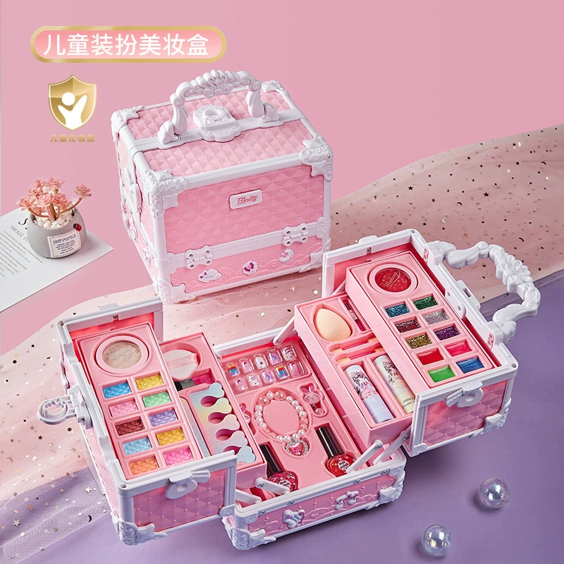 Makeup Play Set, Multi-layer Beauty Box with Doll and Accessories, Gift for Kids