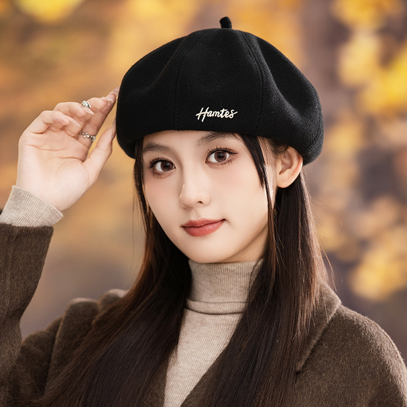 字母刺绣复古洋气南瓜帽女冬季斜纹时尚保暖贝雷帽气质潮搭画家帽|undefined