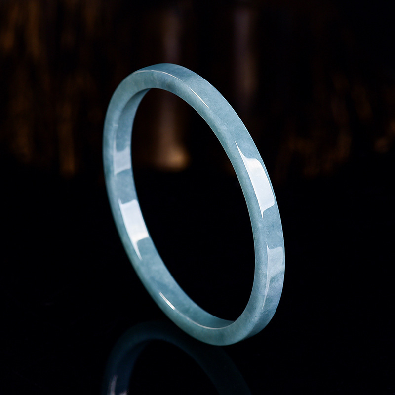 Natural A-Grade Jadeite Blue Water Square Bracelet Jade Ring Bracelet Ice Jade Bracelet Personalized Men's and Women's Bracelets for Couples