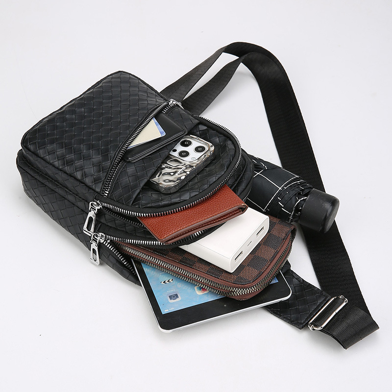 Bolso de pecho de hombre nuevo tejido patrón PU bolso de pecho hombre al aire libre ocio deportivo mochila al por mayor
