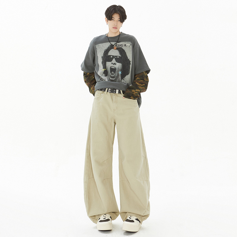 Anyang apricot Scimitar Neutral Jeans 2025 Summer New Loose Sickle Pants Cross Border Wide Leg Pants