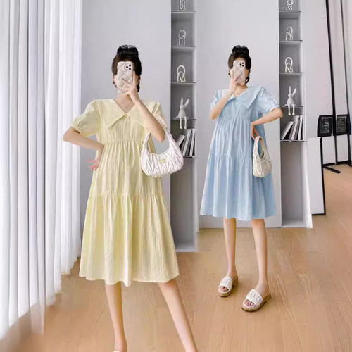 Pregnant women's dress summer new loose doll collar summer skirt for women small person fashionable summer skirt