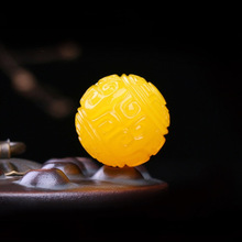 琥珀蜜蜡散珠回纹珠琥珀蜜蜡雕刻圆珠单珠星月菩提配饰戒指义乌