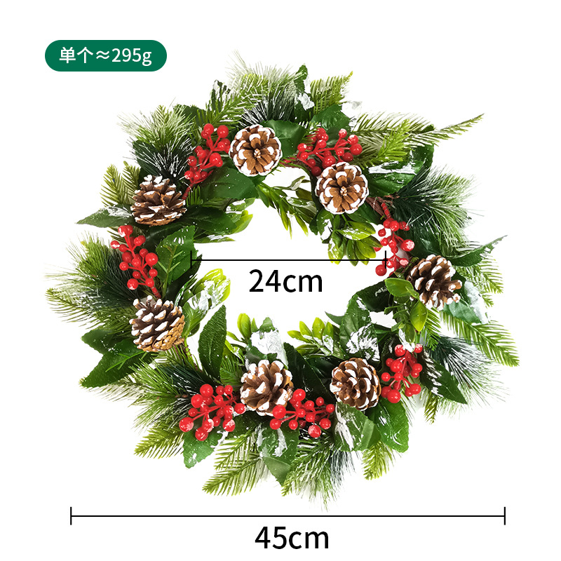 Adornos navideños, guirnaldas de piñas, flores decorativas de bolas rojas, puertas de guirnaldas de agujas de pino de alta gama, adornos de guirnaldas