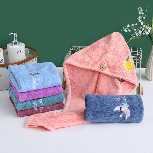 Cross-border coral velvet dry hair hat for women with embroidery triangular bath cap, thick absorbent home headscarf dry hair towel on Temu