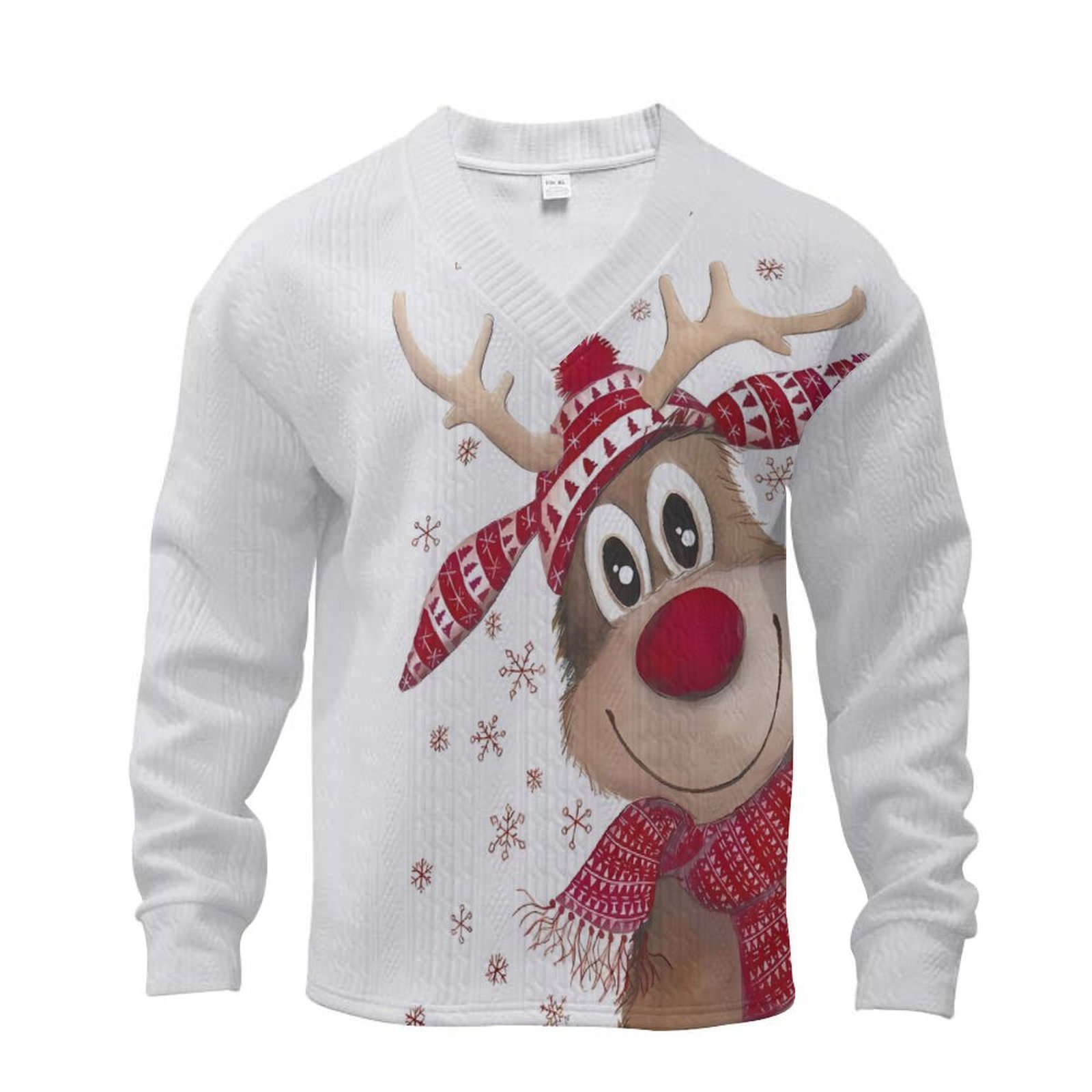 Juloutfit för män 3d jacquard jultomte set ledig v-ringad_voghion.com