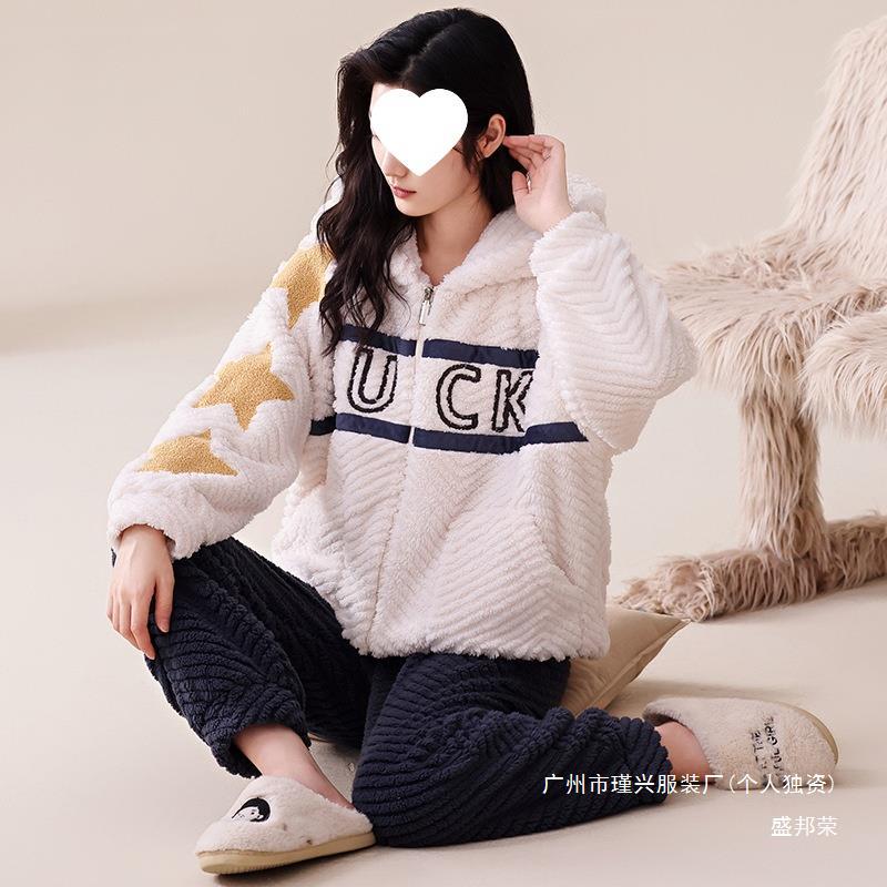 Cute demi-season coral velvet keep warm flannel pijama