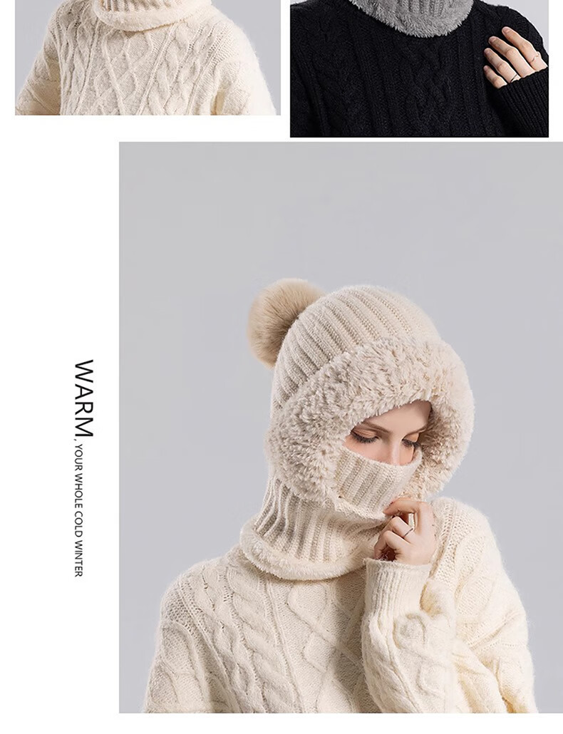 Grenzüberschreitende Schalmaske mit integrierter Passform für Damen, winddicht, fleecegefüttert, warm gestrickt, ideal zum Radfahren im Winter._voghion.com