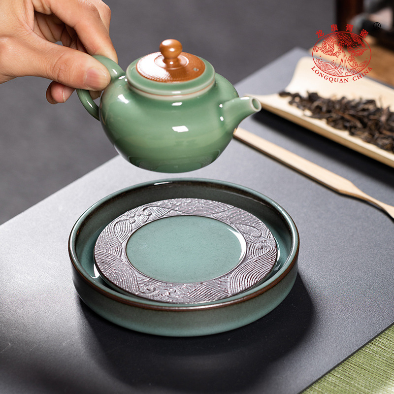 龙泉青瓷壶承简约风复古铁胎茶承储水陶瓷功夫茶具干泡台组合壶托