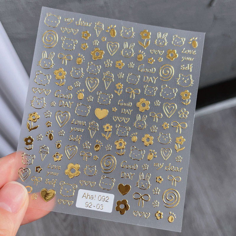 ネット赤爆金かわいいネイルシール落書き小動物花蝶模様薄靭立体ネイルシール卸売り|undefined