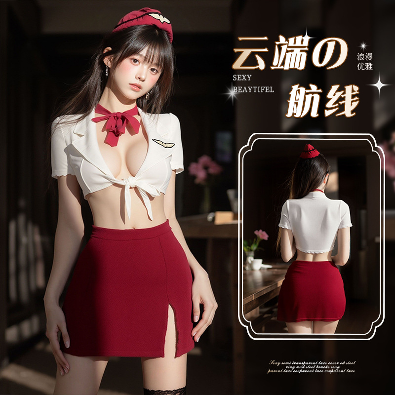 Sexy Lingerie, Abstinence, Pure Desire, Stewardess Uniform, Sexy Deep V, No-Take-Off Suit, Role-Playing Temptation