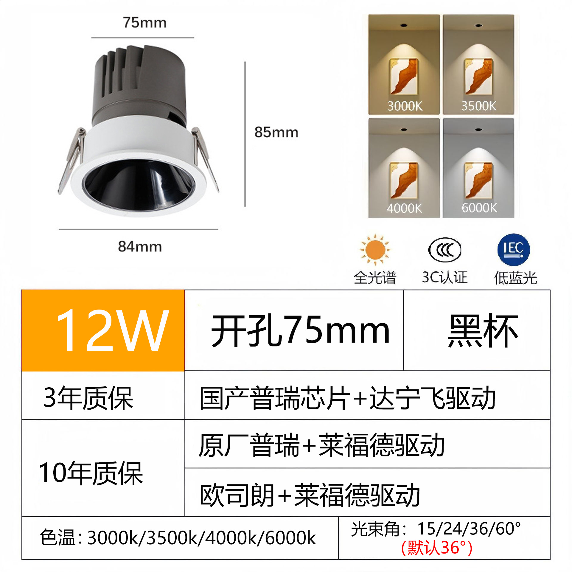 [narrow edge model] matt black cup-12w-75 opening