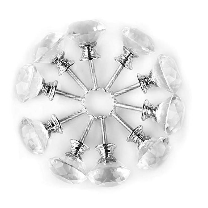 source Manufactor goods in stock transparent crystal Glass Diamonds crystal handle diameter 30MM Hole drawer handle