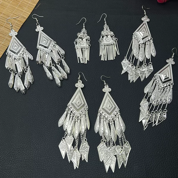 Yun Guizhou Imitation Miao Silver Ethnic Minority Peacock Earrings Totem Phoenix Bell Earrings Scenic Spot Ear Jewelry Gifts for Women