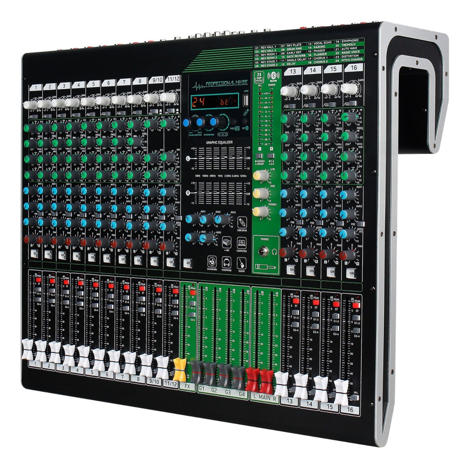 Mezclador profesional 12/16/24 carretera etapa banda rendimiento Conferencia pequeño USB portátil con Bluetooth Monitor DJ