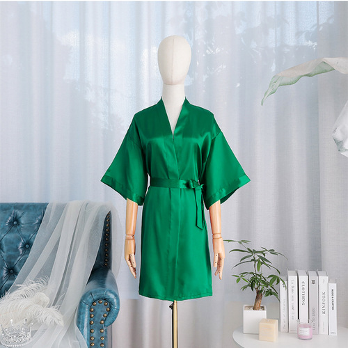 Women's imitation silk nightgown wedding makeup gown thin cardigan bride's morning gown girlfriends gown