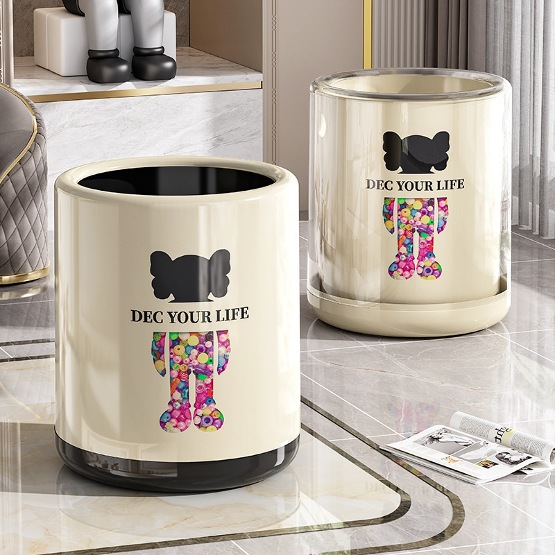 Ins Cream-Style High-Capacity Trash Can for Home Use, with a High Aesthetic Value, Suitable for Living Room and Bedroom, Modern Light Luxury, High-End with Lid