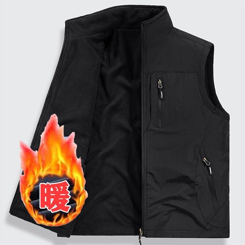 Thickened men's vest for autumn and winter, fleece-lined, multi-pocket casual vest, fleece outdoor jacket, fleece dad outfit Thickened men's vest for autumn and winter, fleece-lined, multi-pocket casual vest, fleece outdoor jacket, fleece dad outfit