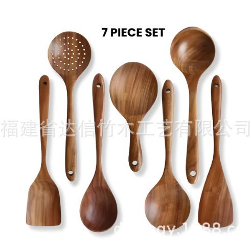 クロスボーダークッキングセット アカシア材キッチン用品 長柄スパチュラ 無垢材スパチュラ スプーンとフォーク ノンスティックキッチン 10点セット|undefined