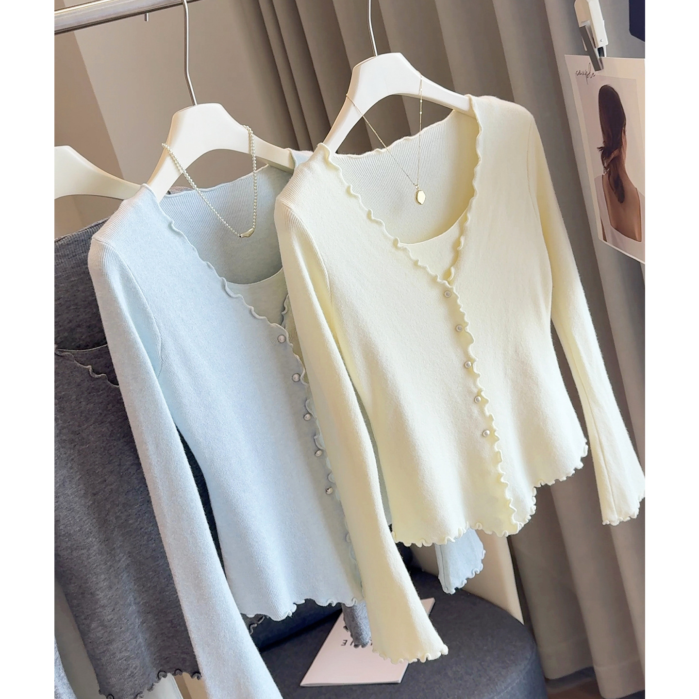 Korean Style Gentle Fake Two-Piece Suspender Sweater Long-Sleeved Women's Spring and Autumn New Slimming Top Trendy