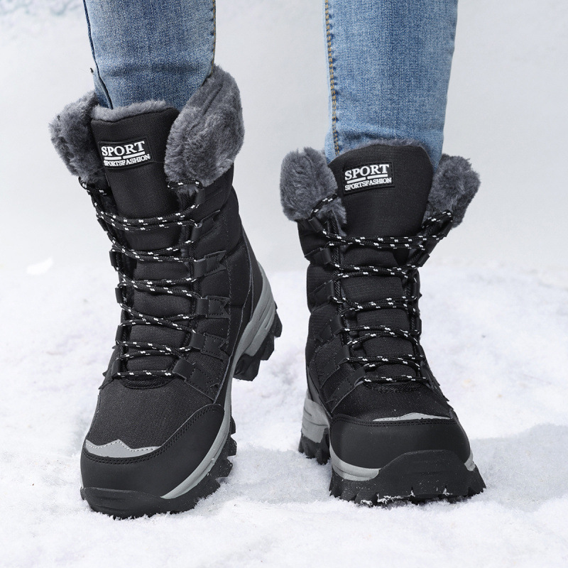 足力建女士冬季加绒保暖运动休闲鞋户外防雪防滑雪地靴高帮系
