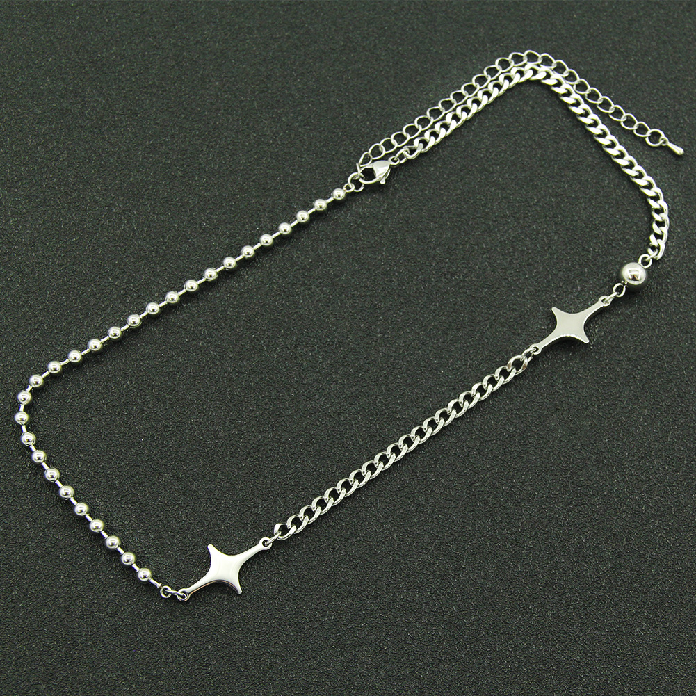 Creative Splicing Titanium Steel Shiny Star Bead Chain Short Necklace display picture 2