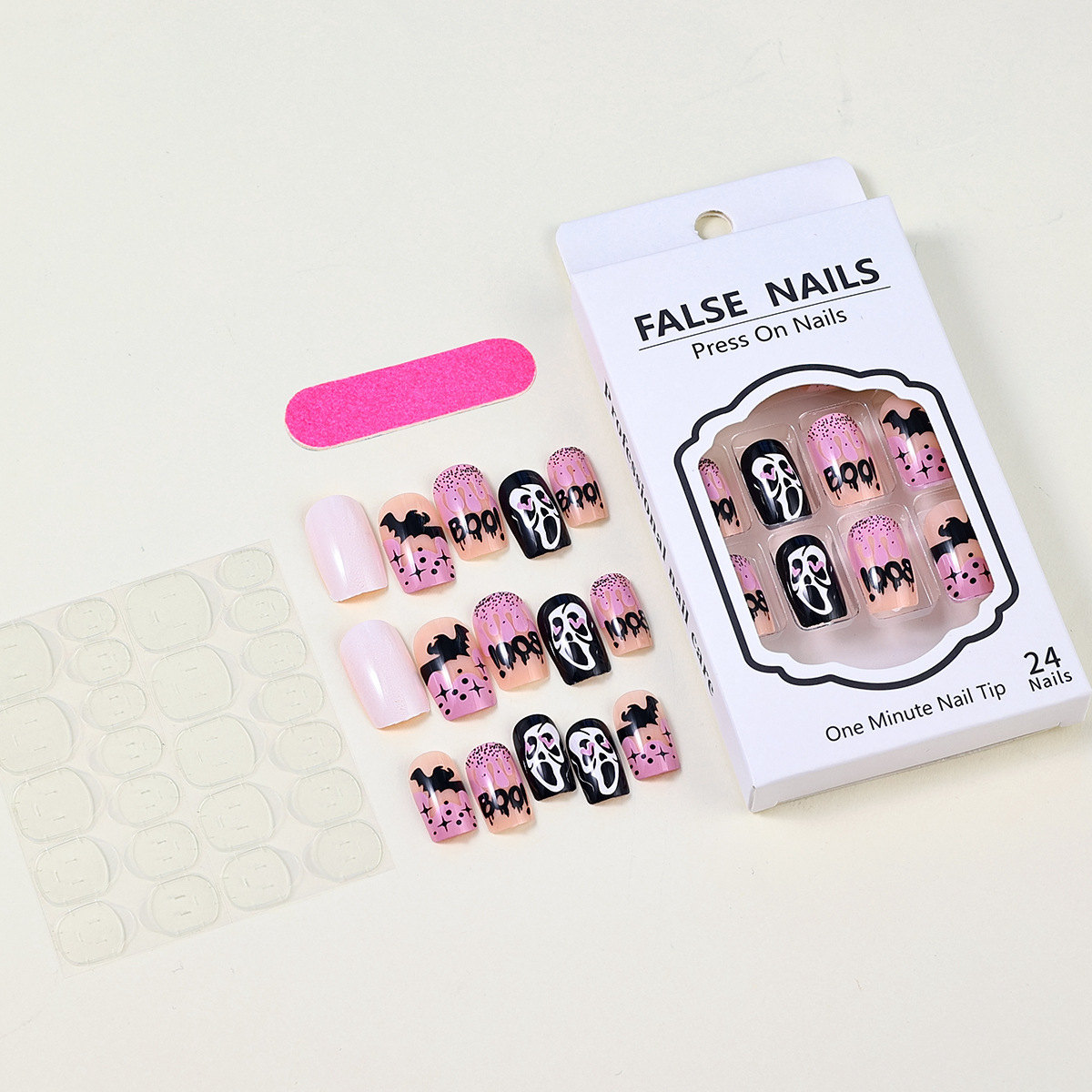 Plastic Material Halloween Retro French Style Sweet Cartoon Ghost Heart Shape Plastic Nail Patches 1 Set