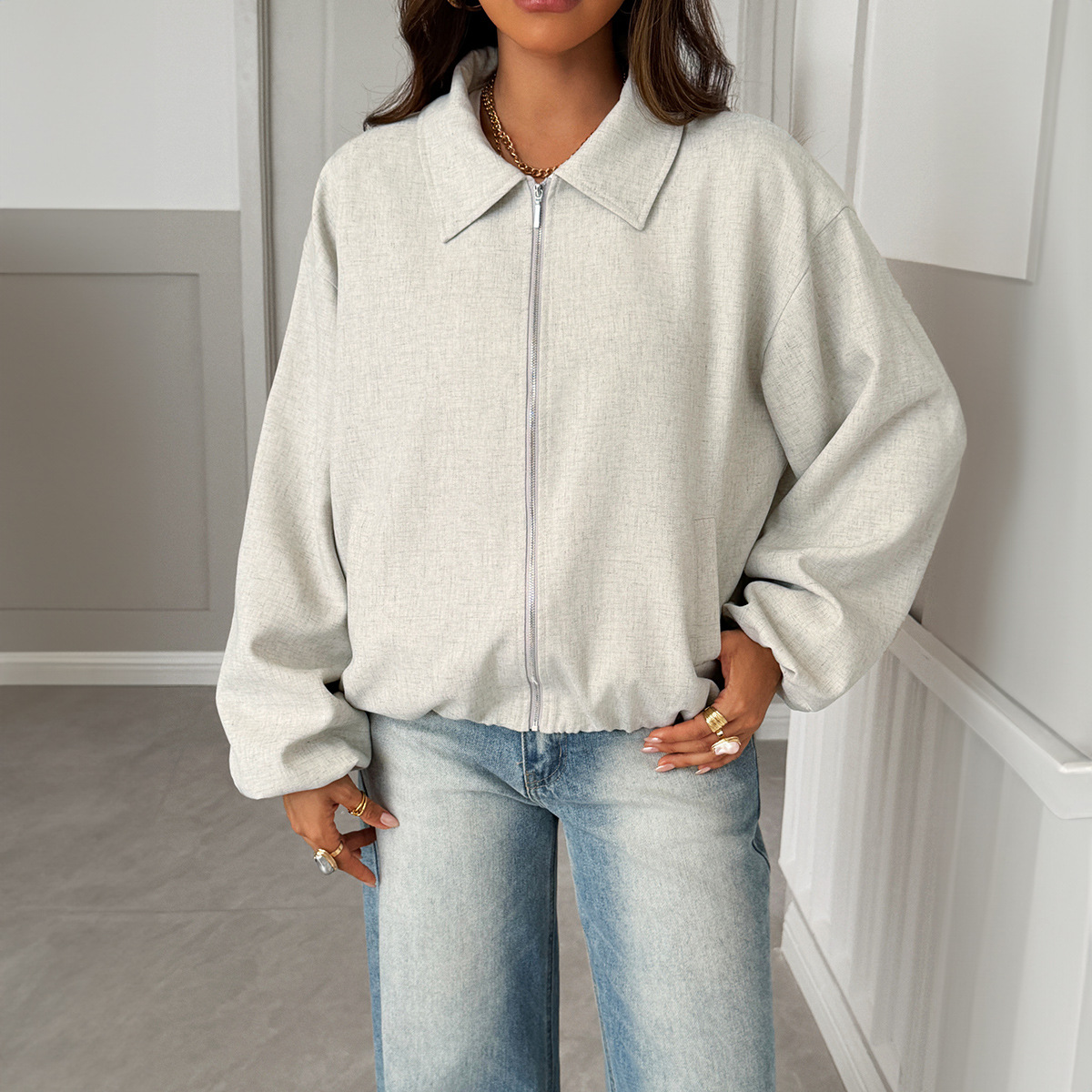 Women's Elegant Casual Coat European American Style Loose Fit Autumn Winter Outerwear Simple Commuter Clothing_voghion.com