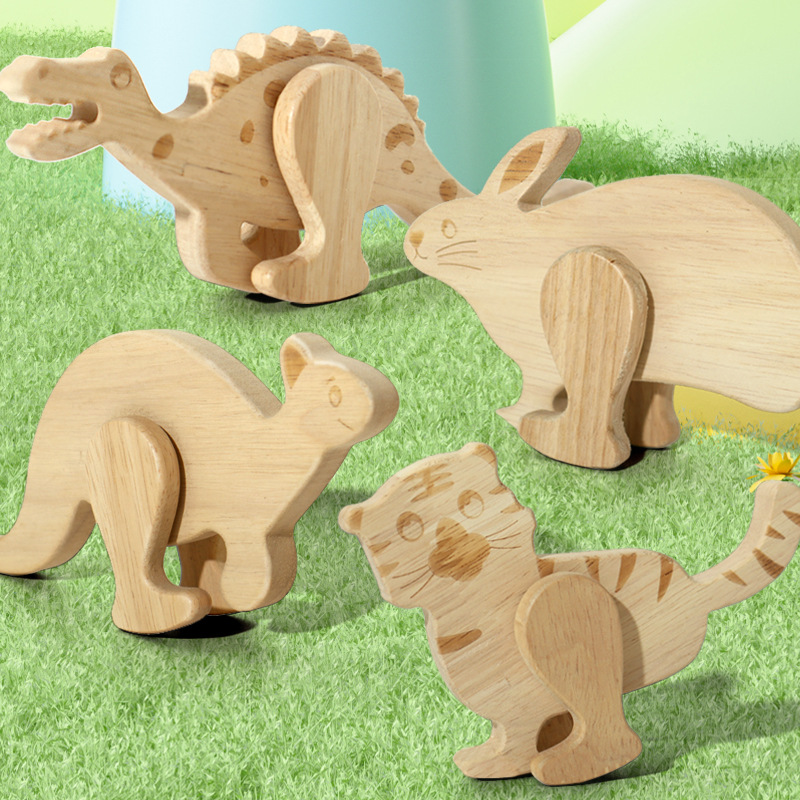 Niños de madera caminarán inercia divertidos animales infantiles aprendizaje temprano puzzle dinosaurios divertidos juguetes de bloques de animales
