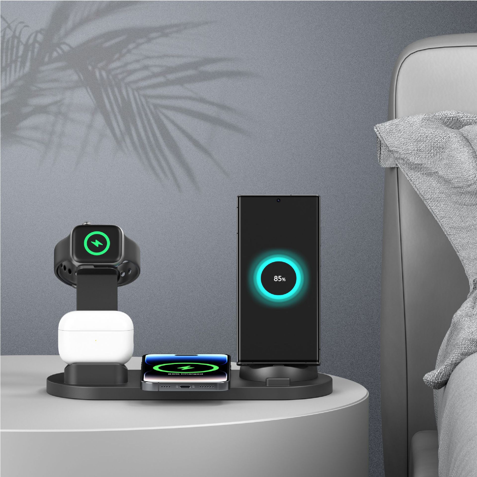 Cargador inalámbrico multifuncional seis en uno transfronterizo de Amazon, adecuado para teléfonos móviles, auriculares y relojes Apple