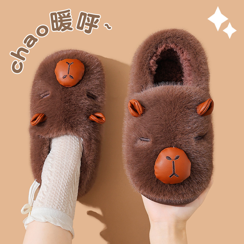 Zapatillas de algodón Capiballa para mujeres 2025 nuevo invierno de otoño para el hogar interior calentador de peluche antideslizante pareja de algodón