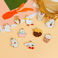 新款DIY卡通鴨子貓咪小狗動物合集手作耳環飾頭飾材料小掛件配件