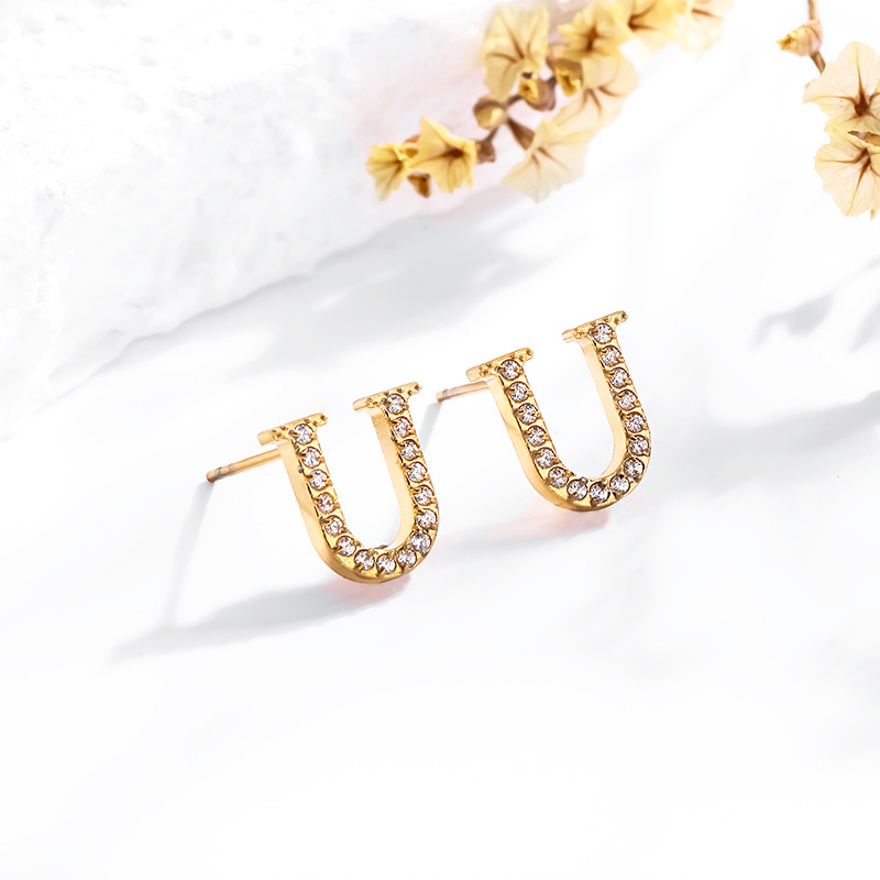 Titanium Steel Material 1 Pair Simple Style Letter Inlay Titanium Steel Zircon Ear Studs