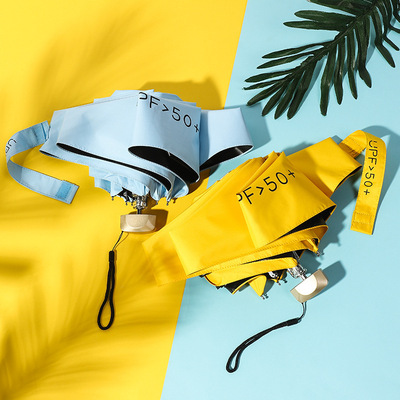 防紫外线遮雏菊花阳伞纯色雨伞定制五折伞扁形黑胶防晒太阳伞