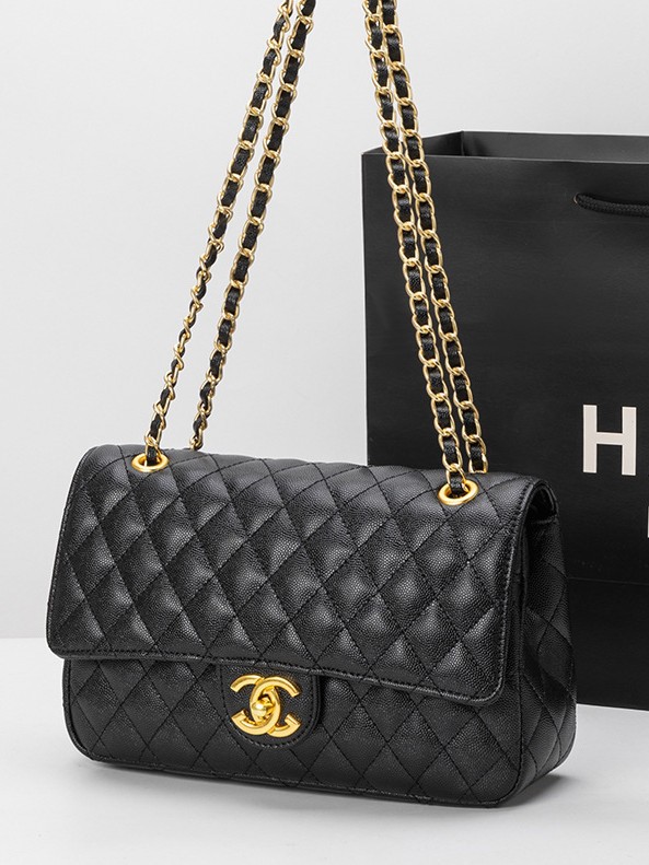 Chanel kaviar dəri çanta - zəncirli, kviltinqli, çiyin və krossbody